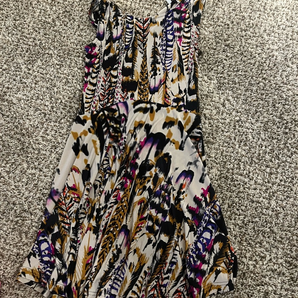 Collective Concepts Multicolor Feather Print Mini Dress
